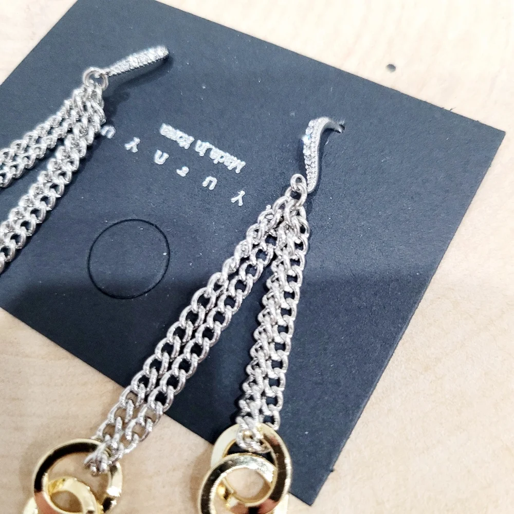 Brand New Gold & Silver Chain Dangle Earrings - Picture 3 of 6